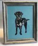 Exclusive Framed Embroidery Print ''Labrador'' on Turquoise by Ema Corcoran for Hilly Horton Home